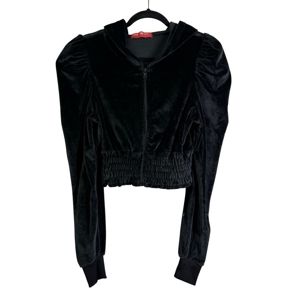 ROMA CONCEPT BY ROSEE Jacket Small Velvet Full Zip Puff Sleeve Smocked Waist 90s